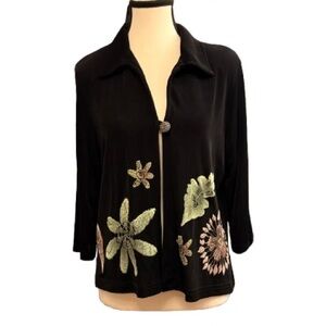 Vintage Studio G Black Embroidered Floral Jacket Boho Artsy M USA
